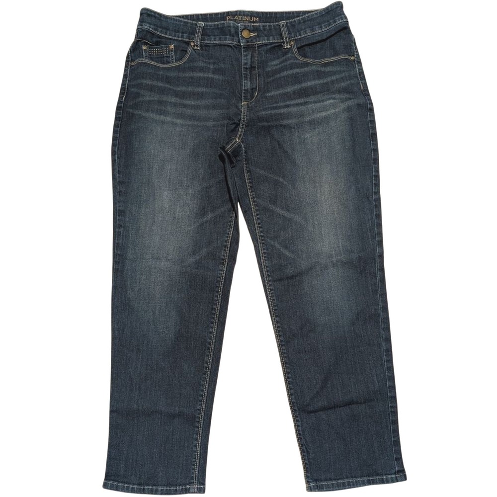 Chico's Platinum Jeans 2 Large 12 Slim Straight Leg Denim Chicos